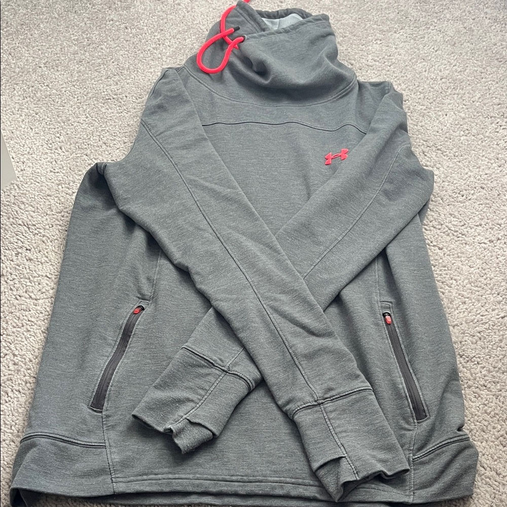 Under Armour Charcoal Hoodie with bright pink Details